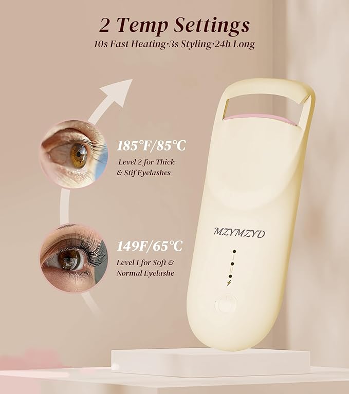 Heated Eyelash Curler, Eyelash Curlers with 10S Quick Heat-Up, 2 Temp Settings, 3S Styling & 24H Long-Lasting Natural Curl, Type-C Recharge, Mini Electric Eyelash Curler for Travel - Apricot