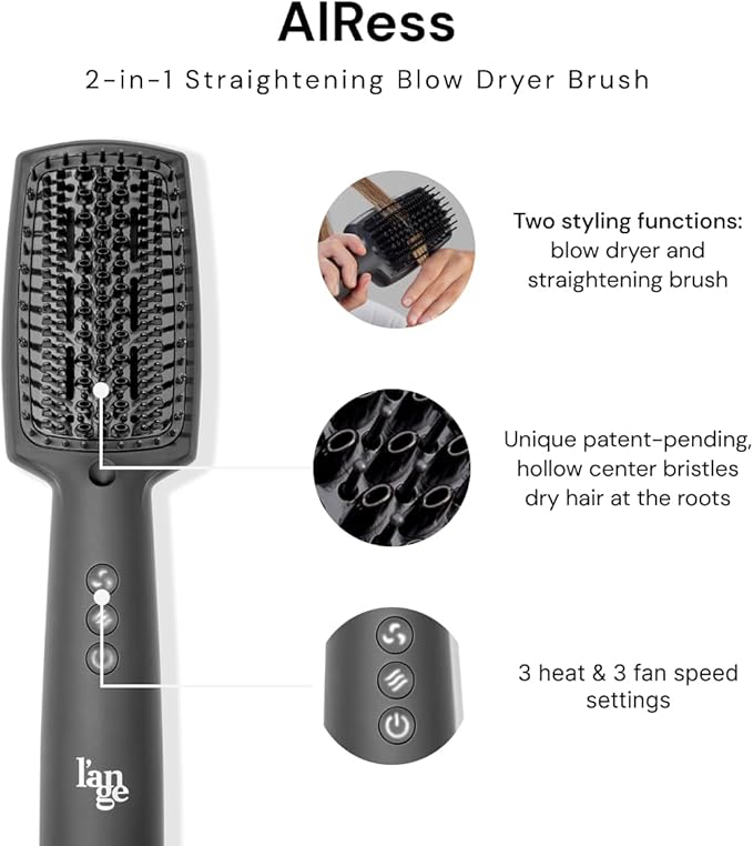 L'ANGE HAIR AIRess 2-in-1 Blow Dryer Brush – Straightens & Dries Hair Simultaneously | Lightweight, Ergonomic Design | Ideal for All Hair Types