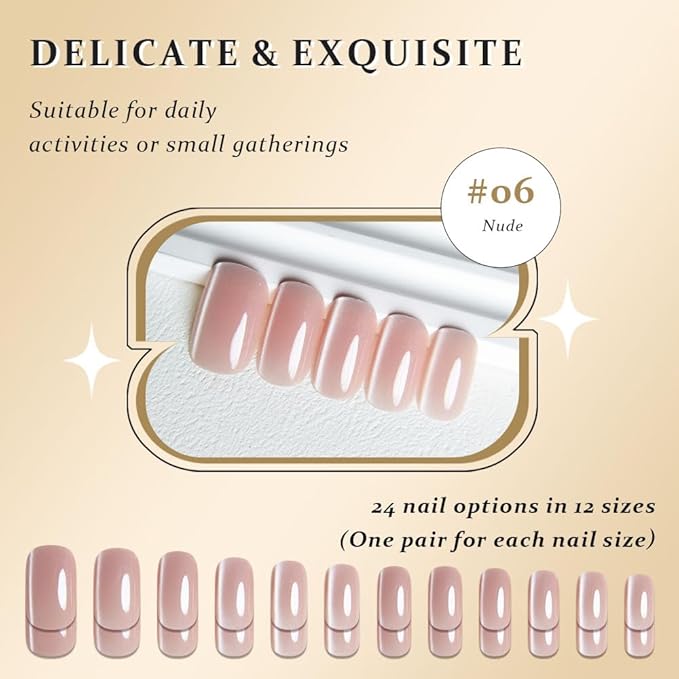 Nude Cat Eye Press on Nails Medium Square, Medium Square Press Glue on Nails Chrome for Women Gift, Nude Holographic Glitter Glossy Reusable Soft Gel Acrylic Fake Nail with Designs Cateye Effect