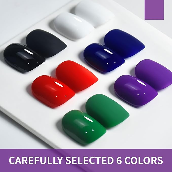 JODSONE 10ml Gel Nail Polish Set 6Colors Black White Red Deep Blue Dark Green Deep Purple All Seasons Neutral Soak Need U V/LED Lamp Curing