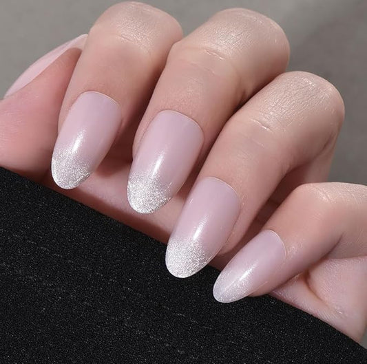 Cat Eye Ombre Pink Press On Nails Short Almond 30 Pcs, Designer Reusable Acrylic Fake Nails with Glue, Glossy Soft Gel Nails Wedding and Party, Stick On Glue On Nails, Nails fro Women Gift