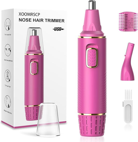 Nose Hair Trimmer for Women, 2025 Painless USB Rechargeable, IPX7 Waterproof Dual Edge Blades (Rose)