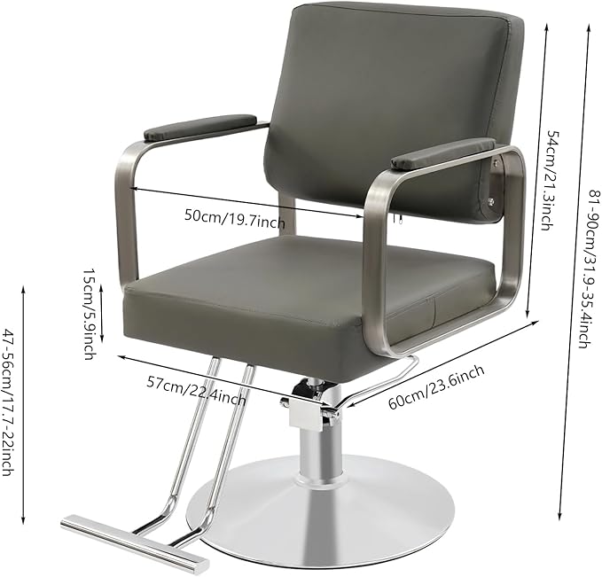 Artist Hand Salon Chair for Hair Stylist, 360° Swivel Hydraulic Barber Chair Barber Styling Chair Tattoo Chair Salon & Spa Chairs for Hair Stylist Women Man, Max Load Weight 440 Lbs (Grey+Silver)