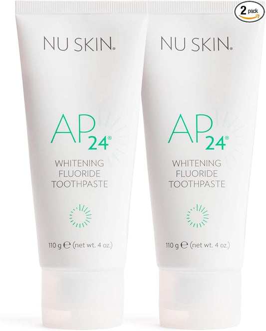 Nu Skin AP 24 Whitening Fluoride Toothpaste | AP 24 Blend | Vanilla Mint Flavor | Brightens Teeth | Removes Surface Stains | Prevents Dental Cavities & Plaque | Enamel-Safe | 4 oz | 2 Pack