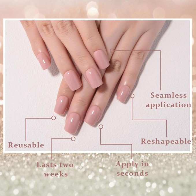 evpct Mauve Short Squoval Glossy Press on Nails for Women Gift, Glossy Mauve Fake Nail with Nail Glue Manicure Kit, Soft Gel Full Cover Reusable Stick on Glue on Acrylic False Nails Perfectly Fit