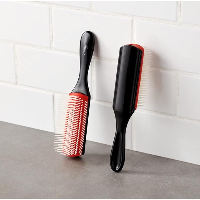 Diane 9-Row Professional Styling Brush, Nylon Pins for Thick or Curly Hair, Use with Wet Hair and Distributing Conditioner, Blowdrying, Black & Red, 1 Count (Pack of 2)