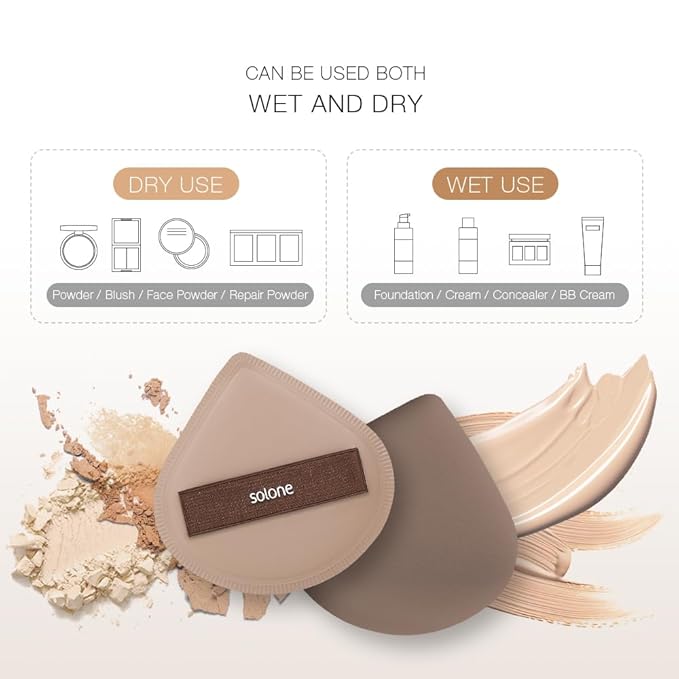 Solone 5 Pcs Cushion Makeup Sponge Puff - Latex-Free Rubycell with Travel Case for Foundation, Concealer, and Powder; Beginner-friendly, Soft Blending Sponge Set (Brown)