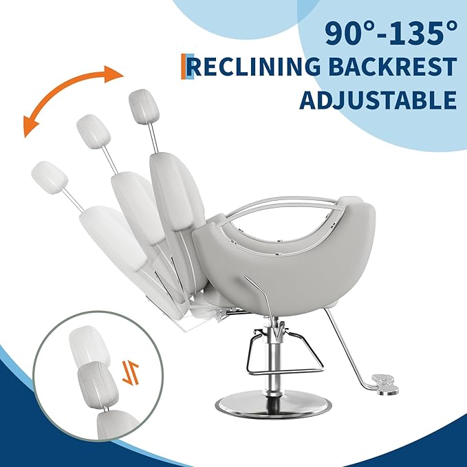 360°Swivel Barber Chair, Reclining Barber Salon Chair with Heavy Duty Hydraulic Pump for Spa Shampoo Hair Stylist Barbershop Home, Grey & Silver