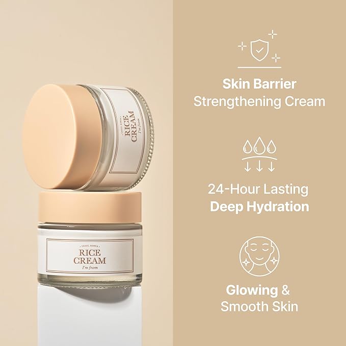 I'm from Rice Cream 1.76 Ounce, Rice Bran Essence with Ceramide, Glowing Look, Improves Moisture Skin Barrier, Deep Nourishment, Smooths and Evens Skin Tone, K-Beauty