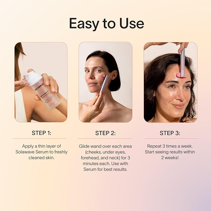 Solawave 4-in-1 Red Light Therapy Wand + Activating Serum | LED Skincare Device for Face & Neck | Facial Tool with Galvanic Current, Massage & Therapeutic Warmth | Reduces Appearance of Fine Lines