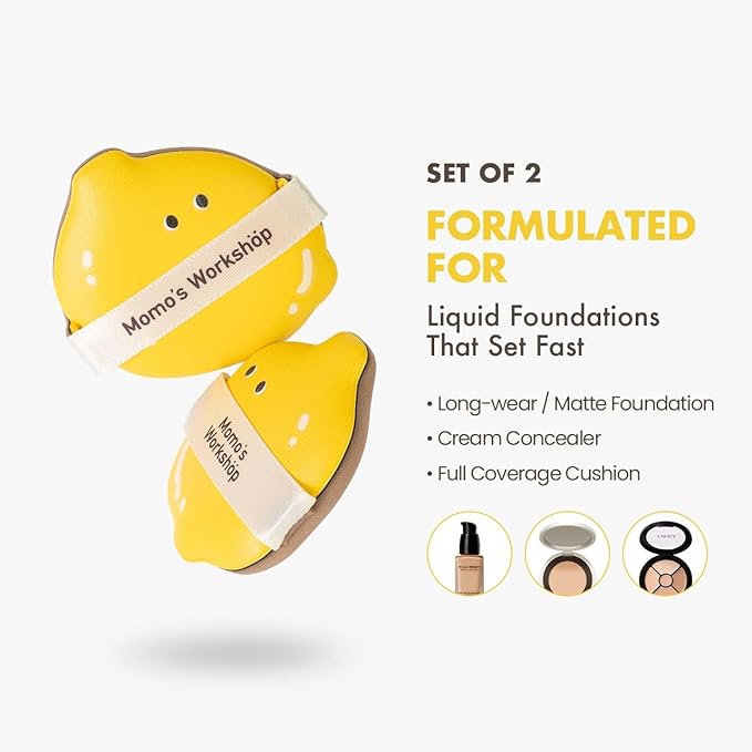 Lemon Makeup Sponge Set,Cosmetic Foundation Sponges, Dual-Textured for Wet/Dry Use, Pointed Tip for Detail Work, Halloween Makeup Sponge for Face,2pcs L+S Size Beauty Puff & Storage Case