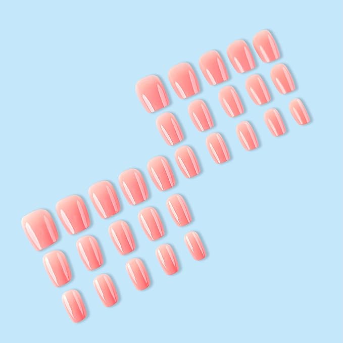 Cute Pink Ombre Press on Nails Short Coffin Fake Nails Smiple Gloosy Acrylic Nails Press ons Pink Gradient Glue Stick on Nails for Women Girls 30 Cps