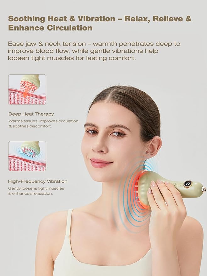 Jaw & Neck Massager for Pain Relief Deep Tissue, Best TMJ Relief Products Jaw, Heated SoothingPulse Massager with Light & Vibration for Jaw, Neck, Shoulder & Full Body Muscle Tension