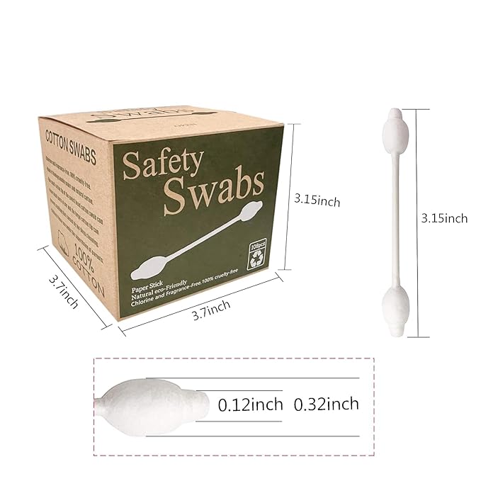 2 Packs Safety Cotton Swabs with Large Tip, Baby Cotton Buds 216pcs