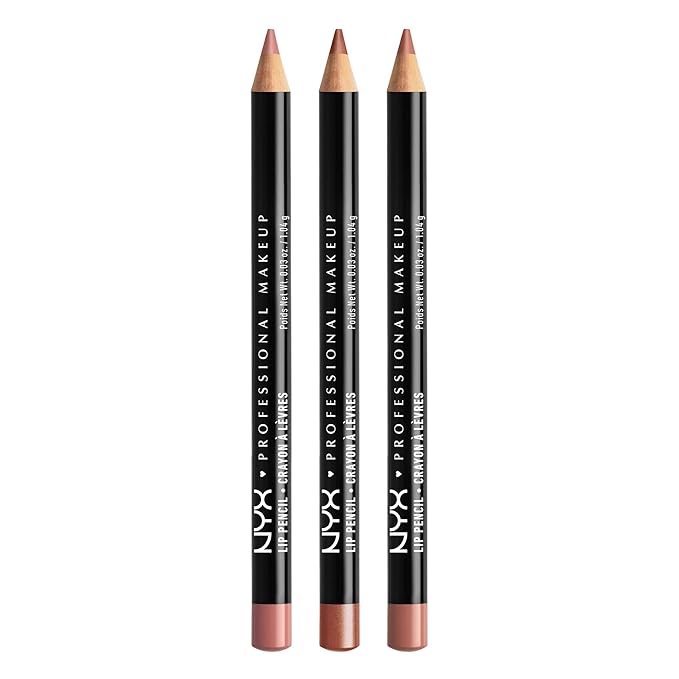 NYX PROFESSIONAL MAKEUP Slim Lip Liner Set, Long-Lasting Creamy Lip Liner Pack Of 3 (Peakaboo Neutral, Nude Pink, Ever)