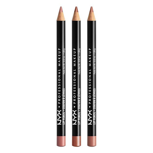 NYX PROFESSIONAL MAKEUP Slim Lip Liner Set, Long-Lasting Creamy Lip Liner Pack Of 3 (Peakaboo Neutral, Nude Pink, Ever)