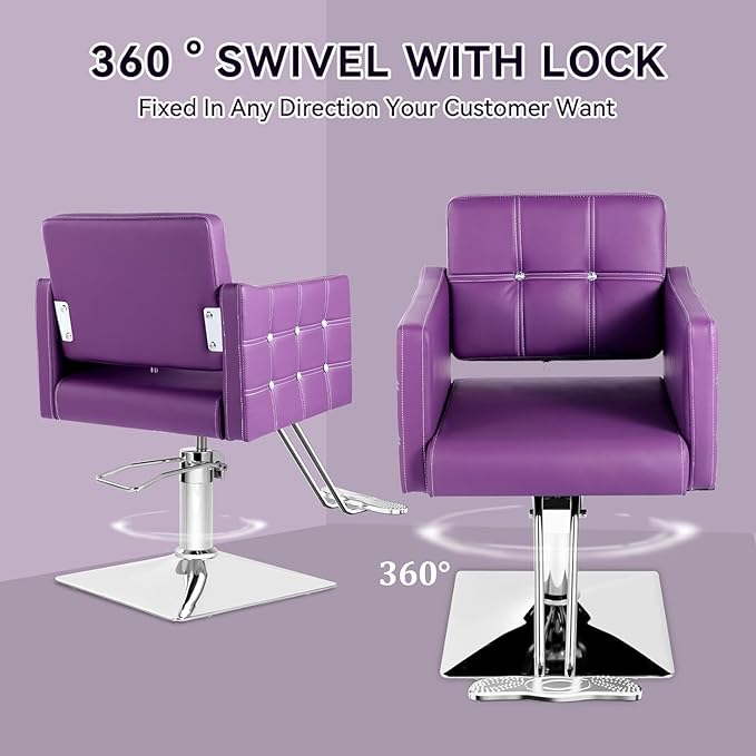 Purple Hair Salon Chair, Styling Chair for Stylist, Barber Chair for Home, Height Adjustable Hydraulic Pump, Multifunctional Hairderss Braider Chair for Women(Purple)