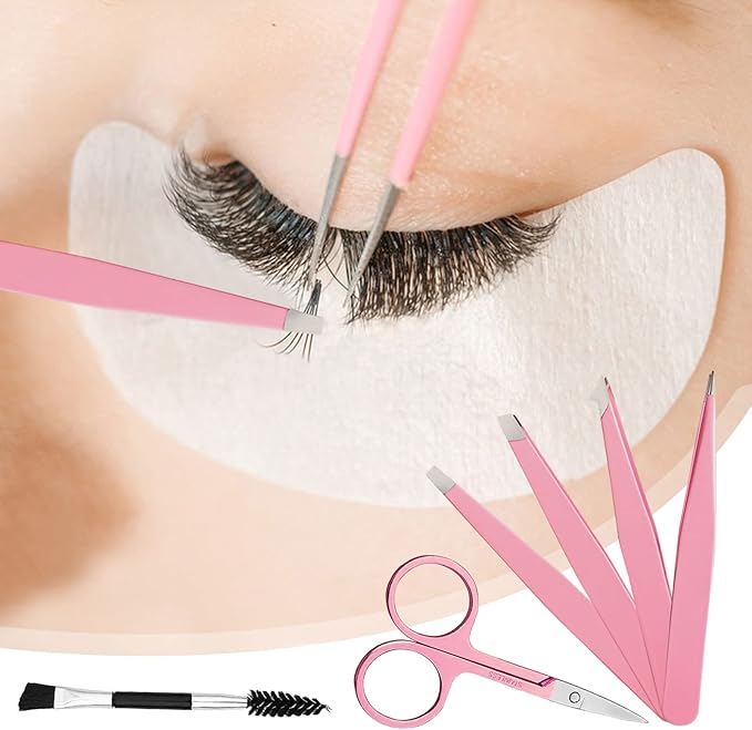 Tweezers for Women, 6 piece Pink Tweezers for Women Facial Hair, Precision Tweezers for Eyebrows, Hair Removal, Facial Hair, Ingrown Hair for Men