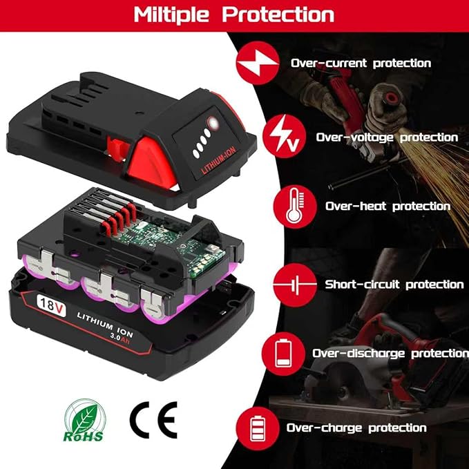 2 Pack 3.0Ah 18V Batteries Replace for Milwaukee M18 Battery Lithium lon 48-11-1815 48-11-1840, Compatible with Milwaukee m18 Battery Charger and 18 Volt Cordless Power Tools