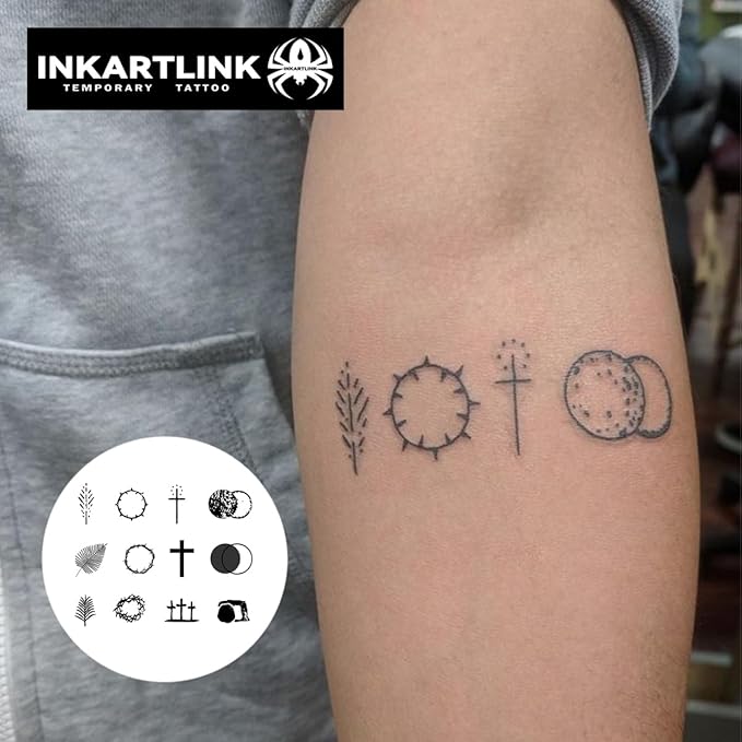 INKARTLINK Semi Permanent Tattoo, small size, party tattoos, beautiful and realistic designs, fun tattoo experience, cruelty-free, non-reflective, waterproof (Religious Symbol)