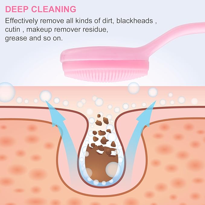 2 Pack Silicone Manual Facial Cleansing Brush, Skin Friendly Waterproof Face Cleaning Scrubber Exfoliator Cleanser for Blackheads Whiteheads Makeup Residues Removal- Pink