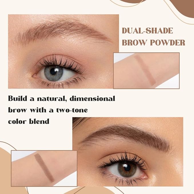 Brow Powder Kit – Long-Lasting Light Brown Gray Color Brow Filler for Full, Defined Natural Brows, Contour Palette with Double-Ended Brush, sombra para cejas-1#