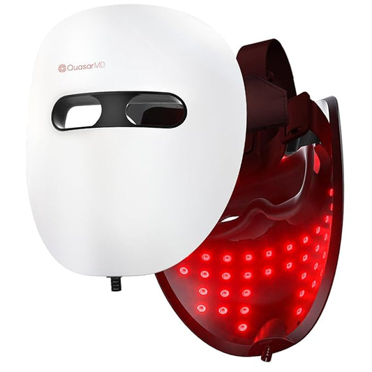 QuasarMD 3D LED Face Mask with Gold-Wire LEDs, Red & Infrared Light for Wrinkles, Blue Light Mode for Blemish Care, Advanced Light Therapy for Skin Rejuvenation & Radiant Look