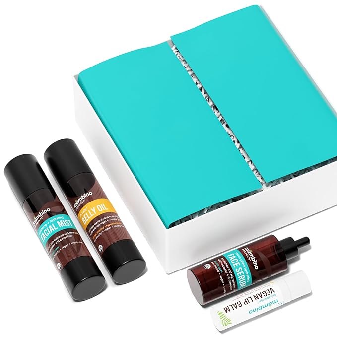 First Trimester Set – All Natural Skincare Pregnancy Gift Box – Anti-stretch mark Belly Oil, Rose Facial Mist, Youth Glow Face Serum, Lip Balm - Mambino Organics