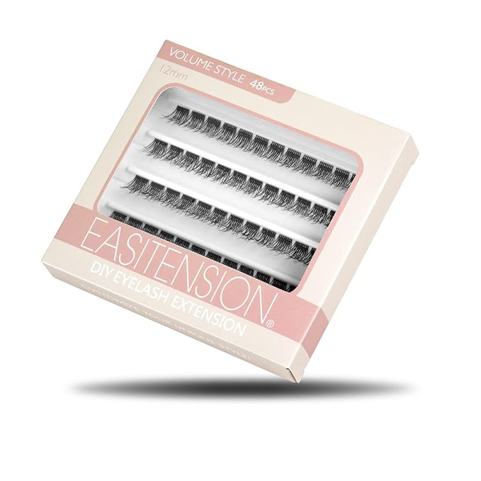 DIY Eyelash Extension, 3D Effect Glue Bonded Band Individual Lash 48 Clusters Volume Lashes Set, Home Eyelash Extension, C curl Lashes Pack 12MM-48 Clusters