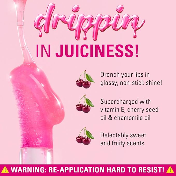 Revolution Beauty London, Pout Lip Oil, Nourishing Tinted Lip Oil, High Shine, Non-Sticky Finish, Vegan & Cruelty-Free, Cherry Red, 0.13 oz