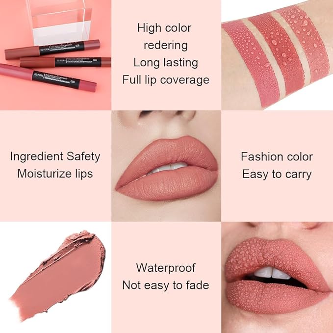 evpct 1Pcs Nude Beige Matte Lipstick and Lip Crayon Liner Pencil Pen Set for Women Lip Stain Long Lasting Waterproof labiales mate magicos 24 horas originales pintalabios permanente 24 horas 05