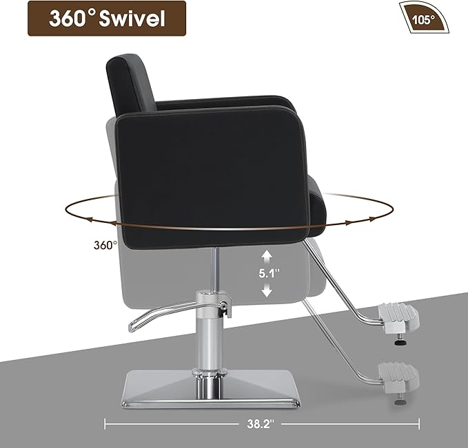 BarberPub Classic Styling Salon Chair for Hair Stylist, Barber Chair with Hydraulic Pump, Beauty Barbershop Salon Spa Equipment 3805 (Black)