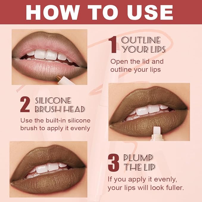 Plump Matte Crayon Lip Liner Pencil, Chocolate Lipstick Lip Liners for Women, 24 Hour Long-Lasting Lip Gloss Makeup, With Silicone Smudger for Define Contours & Sculpting Lip, 06