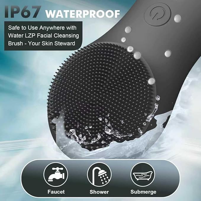 LZP Facial Cleansing Brush Face Scrubber, Silicone Electric Exfoliator Scrubber with 6 Speeds, Rechargeable Face Scrubber for Cleansing, Waterproof Face Scrub Brush for Men & Women