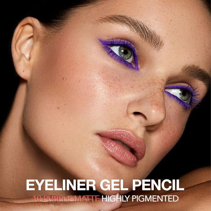 Purple Matte Gel Eyeliner Pencil, Multi-Use Waterline Eyeliner with Sharpener, Sharpenable Eye Liner Waterproof Smudge Proof, High Pigmented Eye Makeup Liners, Vegan & Cruelty-Free 10