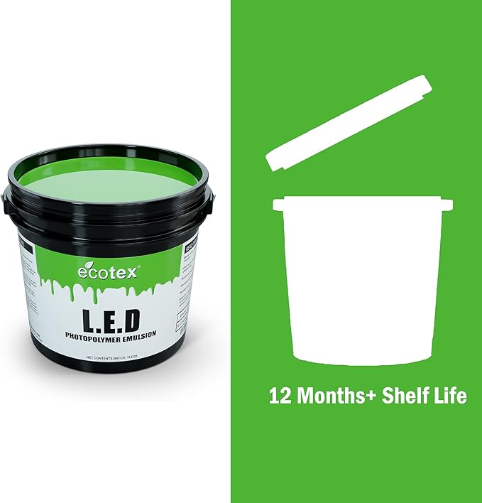 Ecotex® L E D Green Screen Printing Emulsion (Quart - 32 oz.) Pre - Sensitized Photo Emulsion for Silk Screens, Textiles, and Fabric - for Screen Printing Plastisol Ink, Screen Printing Supplies