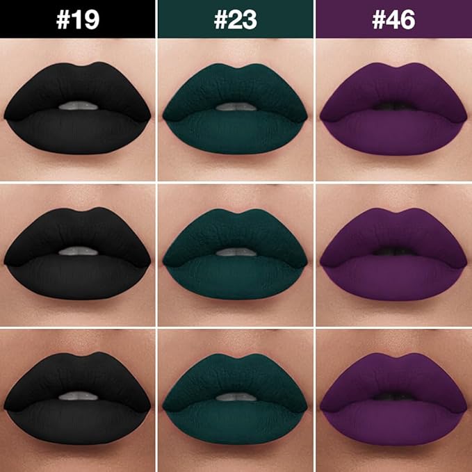evpct 3Pcs Dark Black Green Purple Matte Lip Liner and Liquid Lipstick Lip Stain Sets for Women Long Lasting Waterproof, 24 Hours Goth Lipstick labiales matte mate larga duracion listip 24 hours, 19#