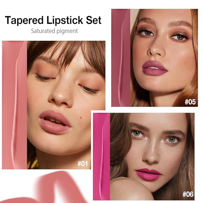 3Pcs Gradient Matte Lipstick Crayon Lip Liner pencil,Crayon Form and Cone Tip 2-in-1 Lip Liner and Lipstick Lip Combo Set Achieve Flawless Contour Gradual Ombre Effect lip Pencil for Old Women