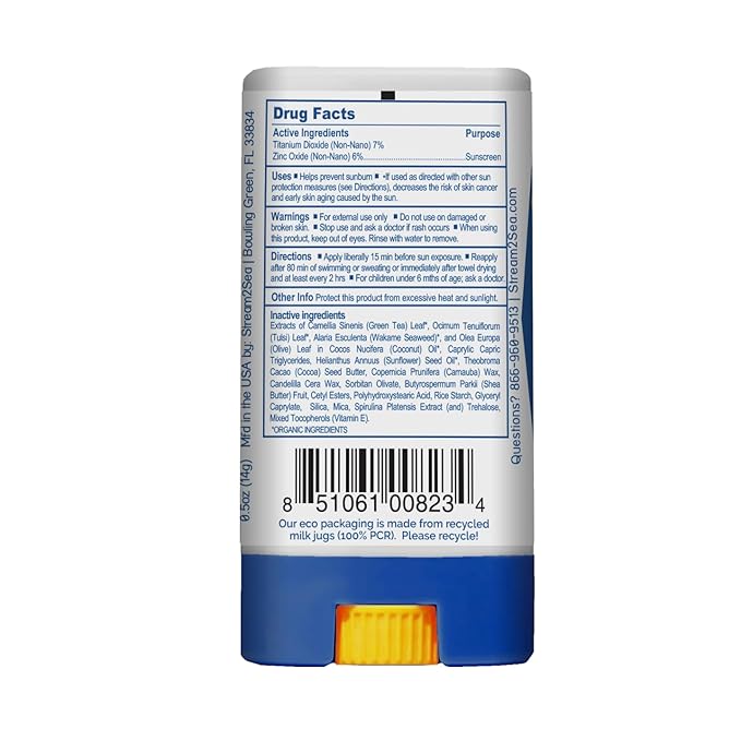 STREAM2SEA EcoStick SPF 35 Mineral Sunscreen Stick, Sweat Water Resistant Sunblock, USDA Approved Biodegradable Paraben Free Reef Safe Sunscreen Protection Against UVA UVB (EcoStick WildBlue) 0.5 oz