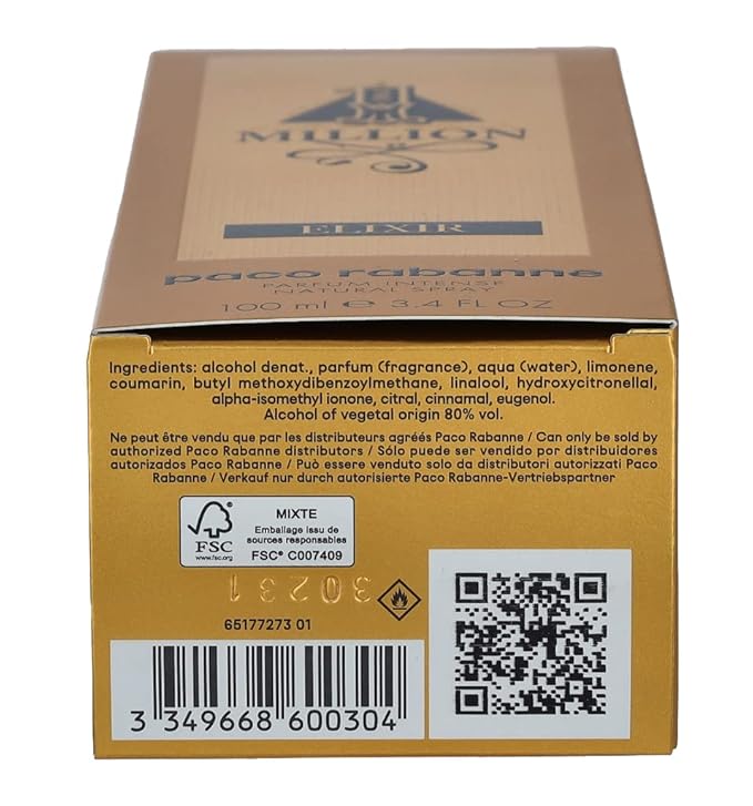 Paco Rabanne One million Elixir for Men Parfum Intense Spray, 3.4 Ounce (New 2022)