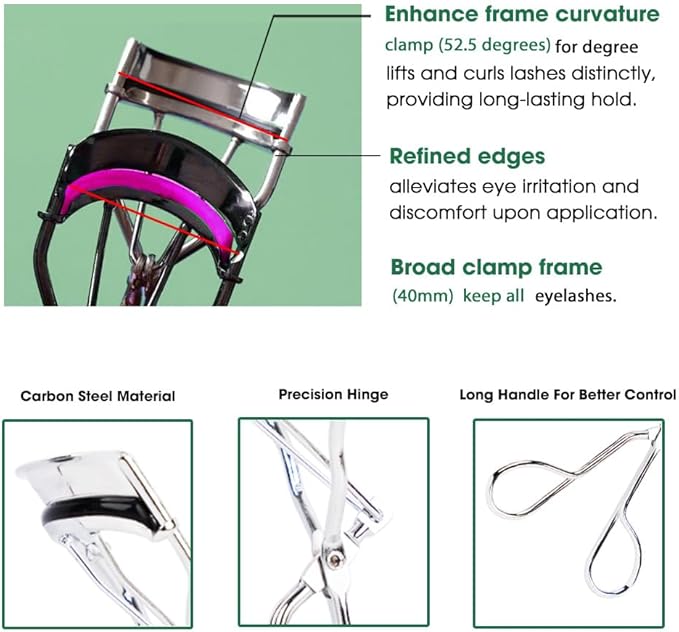 Stainless Steel Eyelash Curlers, Professional Lash Curler for Long-Lasting Lift | Gentle Eye Lash Curler for Hooded Eyes | Stainless Steel Ergonomic Design for Natural Curl (Silver)