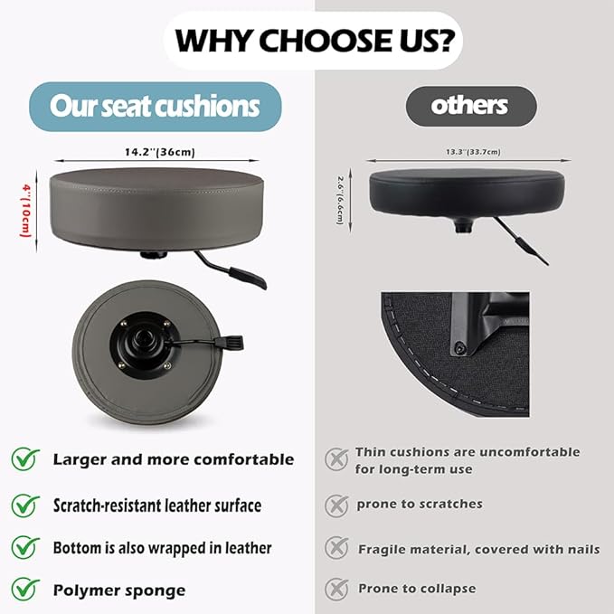 Rolling Stool with Wheels Adjustable Height，Heavy Duty Hydraulic Massage Stool with Super Thick Cushion for Massage Medical Tattoo Spa Guitar（Grey）