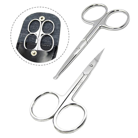 Pack of 2 Curved & Rounded Blunt Tip Stainless Steel Small Scissors for Eyebrows & Eyelashes, Beard Trimming & Moustache, Baby Nails, Nose & Facial Hair