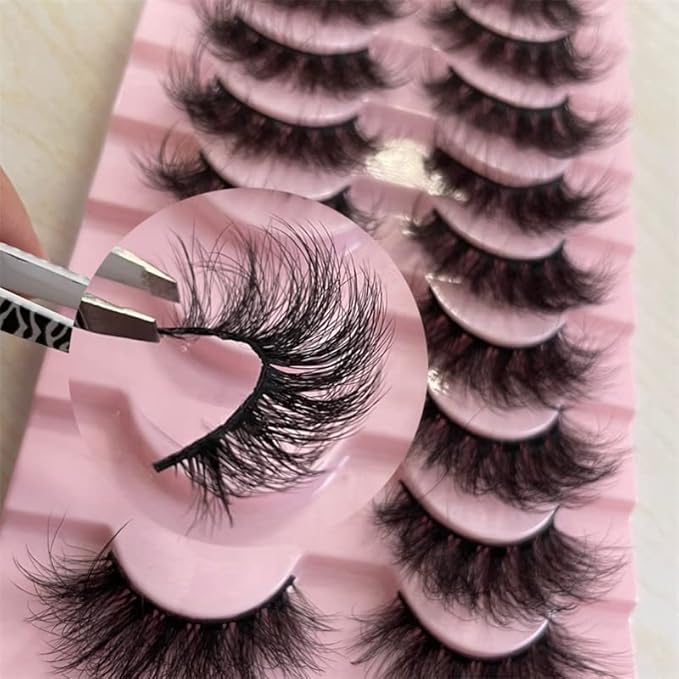 FANXITON Mink Lashes False Eyelashes Dramatic Full Mink Lashes Wispy 19 MM Natural Look 3D Fake Eyelashes 10 Pairs Pack