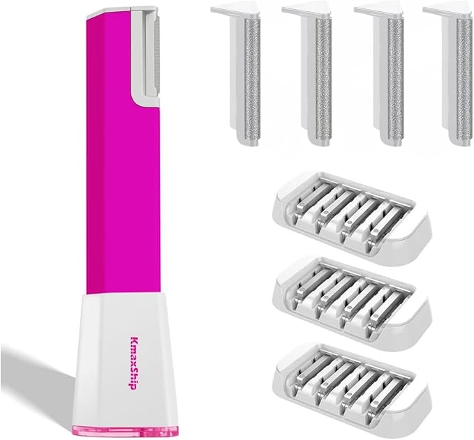 2-in-1 Dermaplaning Tool Ultra+ for Women Face, Facial Hair Remover with 4 Microsmooth Exfoliation Tips & 12 Dermaplaning Blades, Peach Fuzz Remover Razor & Face Exfoliator