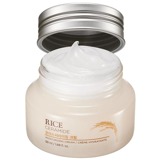 The Face Shop Rice Ceramide Moisturizing Cream - Rice Extract + Rice Bran Oil - Hydrating Targets Dryness, Brightening - Dermatologically Tested - Lightweight Moisturizer Face Cream - Korean Skin Care