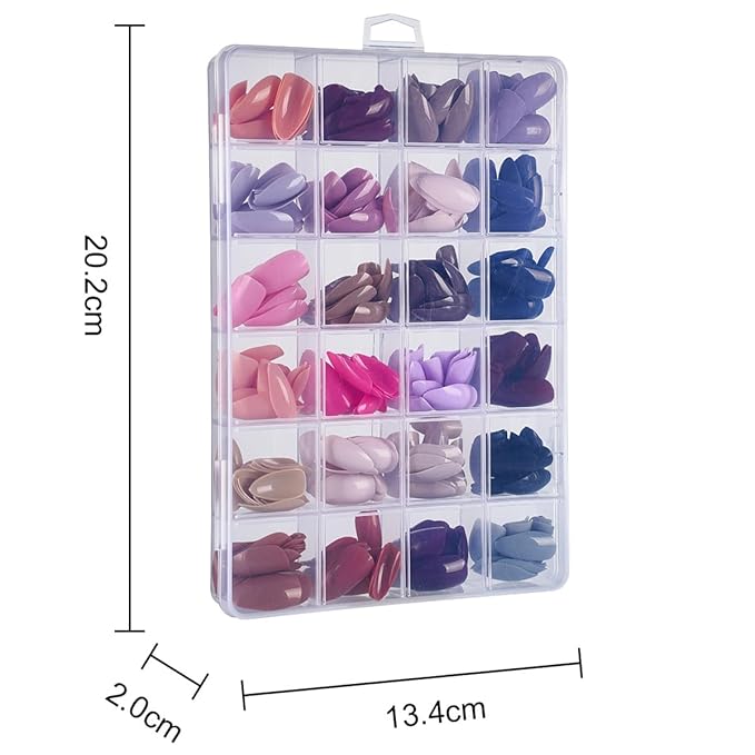 576Pcs Almond Press on Nails Medium Solid Color Fake Nails Full Cover False Nails Glossy Acrylic Glue on Nail Reusable Artificial Nails Stick on Nail for Women Manicure 24 Color