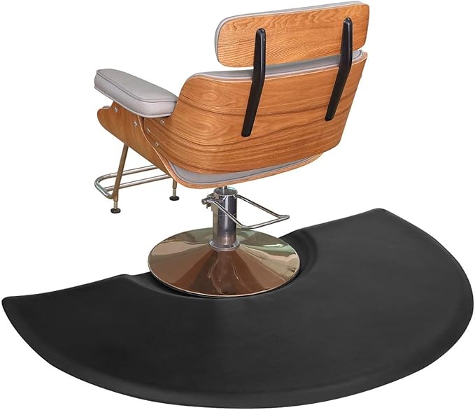 Kaleurrier Barber Chair Anti-Fatigue Floor Mat 5 ft. x 3 ft. with Semi-Circle Cut-Out for Barber Station Salon Shop Slip Resistant Waterproof 1 Inches Thick Saloon Foam Pad Black