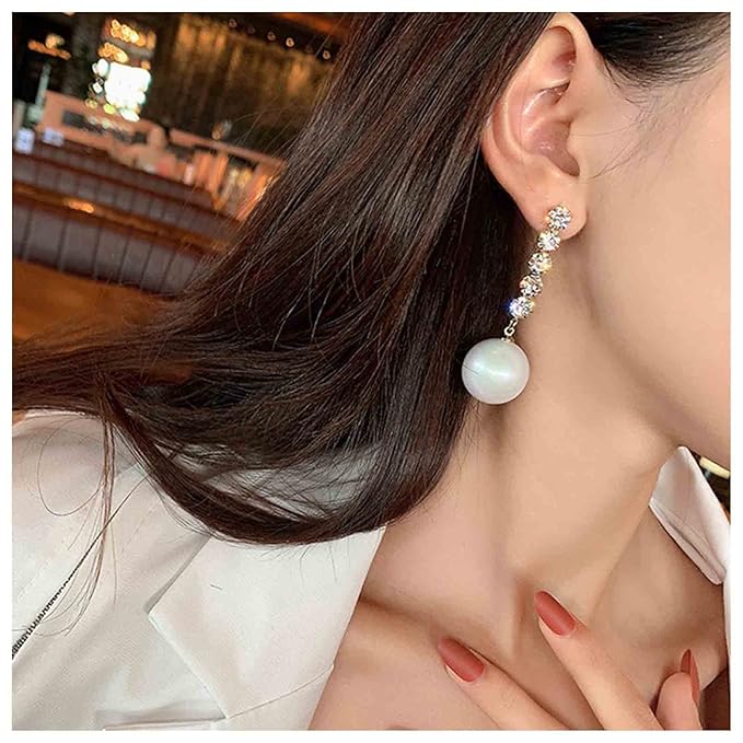 Vintage Pearl Drop Earring Gold Rhinestone Diamond Stud