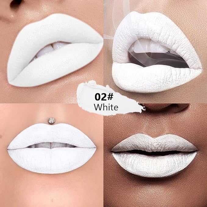 White Cream Matte Lipstick Stick for Women - Smooth Crayon Lips & Face Paint Stick, Natural Pigmented White Lip Color for Halloween Birthday Party Makeup, Lápiz labial mate blanco crema, 02